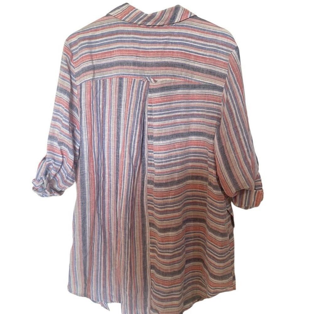 Intro. Linen Blend Button Down Blouse Xl Striped … - image 3